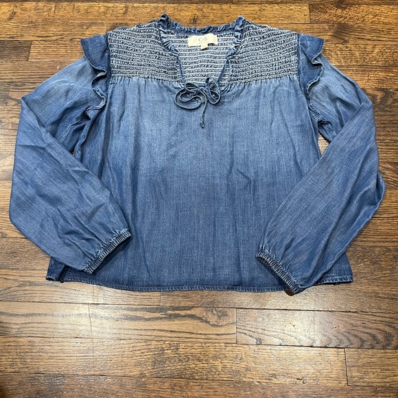 Cloth & Stone Blue boho Smocked Long Sleeve Blouse size M - Picture 2 of 4